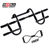 Oss - Multi-Grip Chin-Up/Pull-Up Bar, Heavy Duty Doorway Trainer for Home Gym, Black. Includes a Free Figure 8 Resistance Bands
