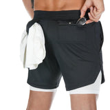 OSS - Mens Gym Training 2 in 1 Sports Shorts Outdoor Workout Running with Pockets